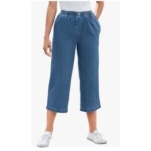 Woman Within Plus Size 20W 7-Day Elastic-Waist Pull-On Cotton Denim Capri Jeans